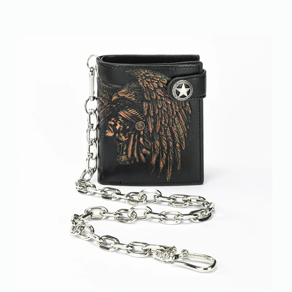 Embossed PU wallet with a security chain for everyday carry