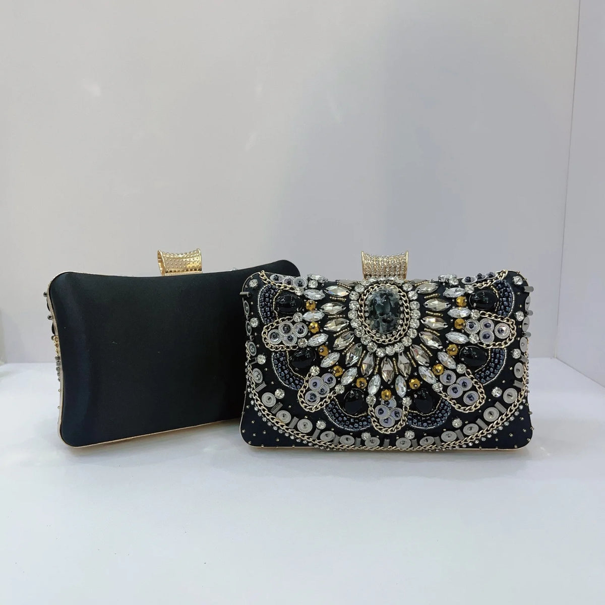Pearl-embroidered acrylic clutch bag – evening bag for weddings and formal events
