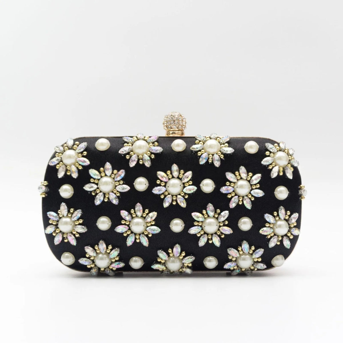 Rhinestone-embellished evening bag with chain strap – oval clutch for special occasions