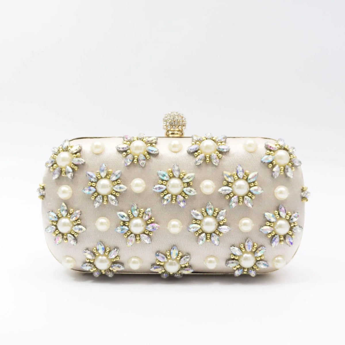 Rhinestone-embellished evening bag with chain strap – oval clutch for special occasions